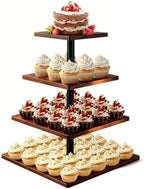 4-Tier Wooden Cupcake Stand - Rustic Cupcake Tower & Dessert Display Stand - Tiered Serving Tray for Cake Table