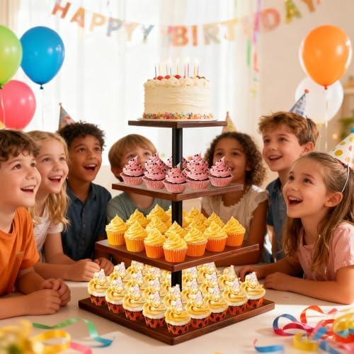 4-Tier Wooden Cupcake Stand - Rustic Cupcake Tower & Dessert Display Stand - Tiered Serving Tray for Cake Table, alternate