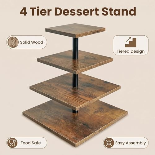 4-Tier Wooden Cupcake Stand - Rustic Cupcake Tower & Dessert Display Stand - Tiered Serving Tray for Cake Table, alternate