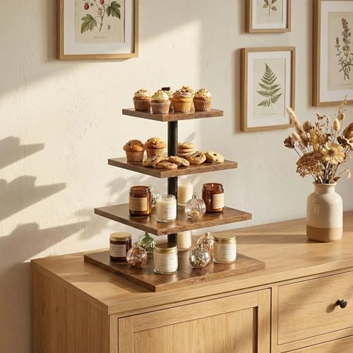 4-Tier Wooden Cupcake Stand - Rustic Cupcake Tower & Dessert Display Stand - Tiered Serving Tray for Cake Table, alternate