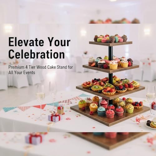 4-Tier Wooden Cupcake Stand - Rustic Cupcake Tower & Dessert Display Stand - Tiered Serving Tray for Cake Table, alternate