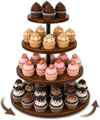 4 Tier Wooden Cupcake Tower, Rotatable Wood Cake Dessert Tower Holder, Round Rustic Tiered Cupcake Serving