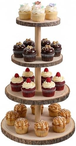 4 Tier Wooden Cupcake Tower, Wood Cupcake Stand, Tiered Dessert Stands, Large Rustic Cupcakes Display Holder