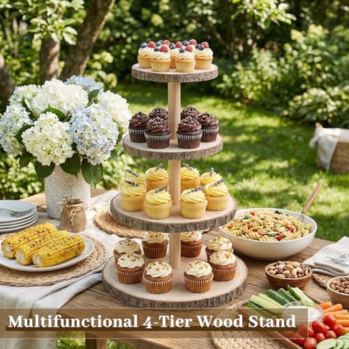 4 Tier Wooden Cupcake Tower, Wood Cupcake Stand, Tiered Dessert Stands, Large Rustic Cupcakes Display Holder, alternate view