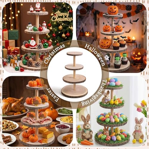 4 Tier Wooden Cupcake Tower, Wood Cupcake Stand, Tiered Dessert Stands, Large Rustic Cupcakes Display Holder, alternate view