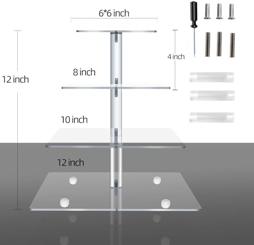 4 Tiered Square Acrylic Cupcake Holder-Cake Stand-Cupcake Stand in Clear, alternate view 3
