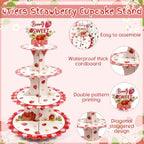 4 Tiered Strawberry Cupcake Stand - Girl Birthday Party Decorations in Red, white, alternate view 4