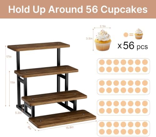 4 Tiered Tray Stand for Food Cookie Wooden Dessert Display Risers for Party Wedding Buffet Stepped Risers, alternate view 3