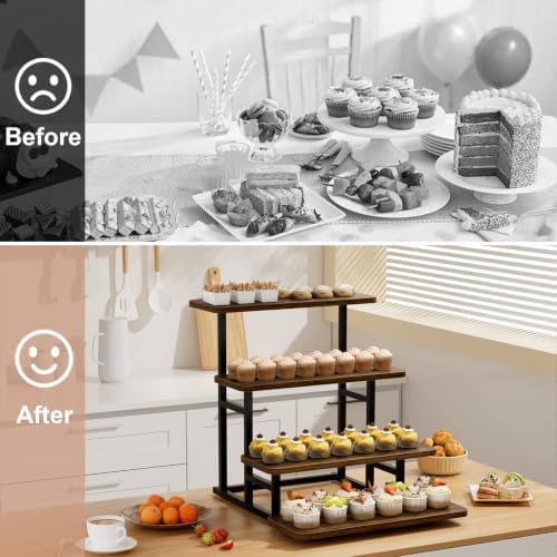 4 Tiered Tray Stand for Food Cookie Wooden Dessert Display Risers for Party Wedding Buffet Stepped Risers, alternate view 5