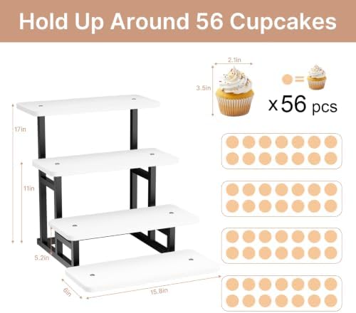 4 Tiered Tray Stand for Food Cookie Wooden Dessert Display Risers for Party Wedding Buffet Stepped Risers, alternate view 3