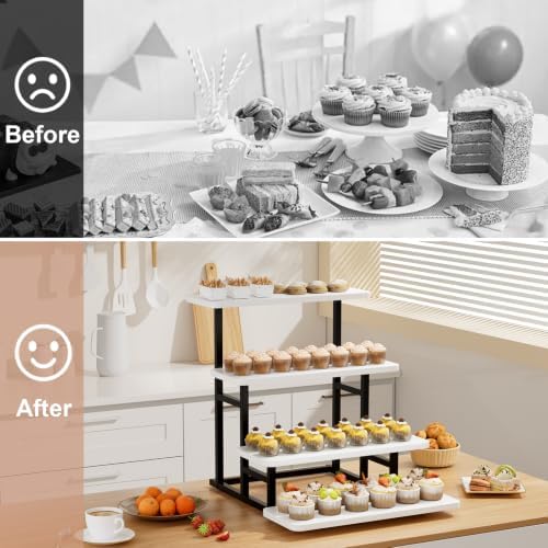 4 Tiered Tray Stand for Food Cookie Wooden Dessert Display Risers for Party Wedding Buffet Stepped Risers, alternate view 5