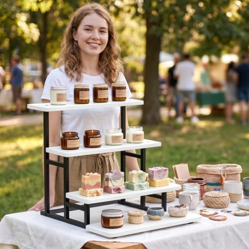 4 Tiered Tray Stand for Food Cookie Wooden Dessert Display Risers for Party Wedding Buffet Stepped Risers, alternate view 6