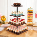 4 Tire Cupcake Stand with 1 Donut Stand,360 Rotating Cupcake Stand for 50 Cupcakes, Square Cupcake Holder