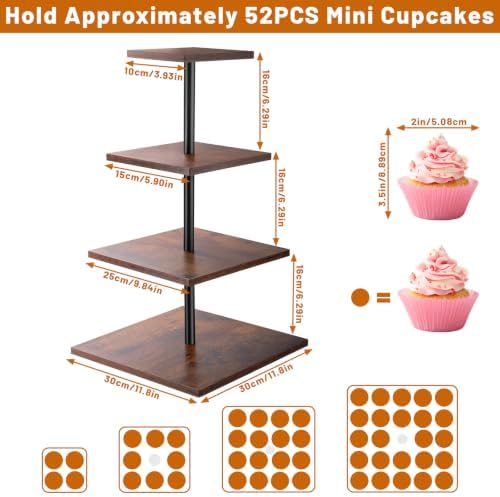 4 Tire Cupcake Stand with 1 Donut Stand,360 Rotating Cupcake Stand for 50 Cupcakes, Square Cupcake Holder, alternate view 2