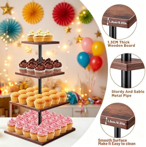 4 Tire Cupcake Stand with 1 Donut Stand,360 Rotating Cupcake Stand for 50 Cupcakes, Square Cupcake Holder, alternate view 3