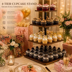4 Tire Cupcake Stand with 1 Donut Stand,360 Rotating Cupcake Stand for 50 Cupcakes, Square Cupcake Holder, alternate view 6