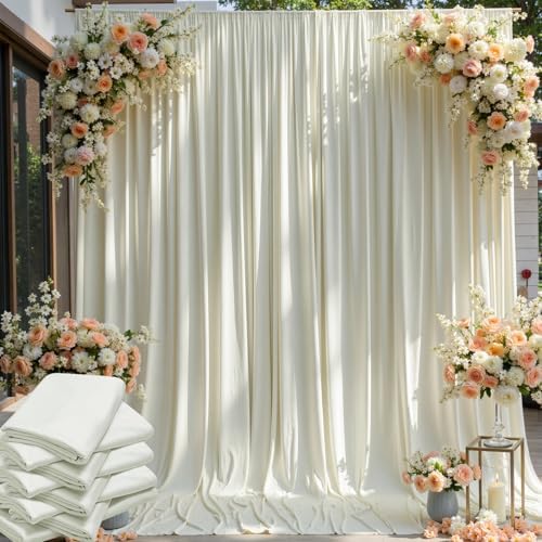 40×12ft Wrinkle Free Ivory Backdrop Curtain for Wedding Parties, 8 Panels 5×12ft Long Soft Silky Polyester