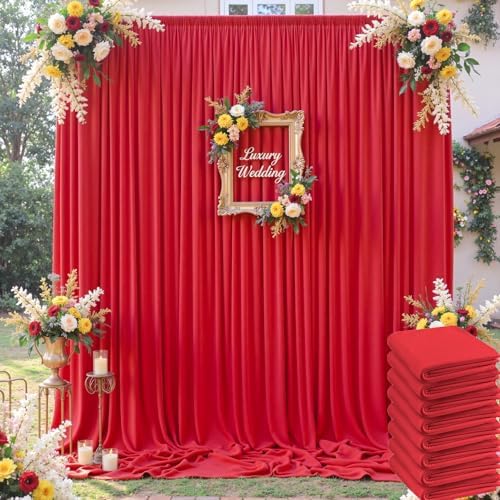 40×12ft Wrinkle Free Red Backdrop Curtain for Wedding Parties,8 Panels 5×12ft Long Soft Silky Polyester Backdrop