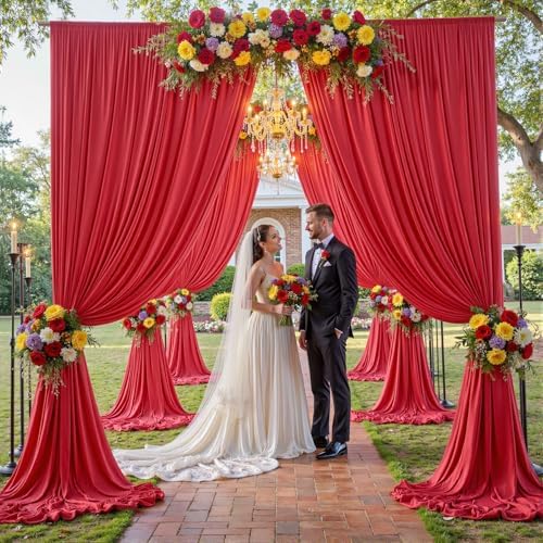 40×12ft Wrinkle Free Red Backdrop Curtain for Wedding Parties,8 Panels 5×12ft Long Soft Silky Polyester Backdrop, alternate