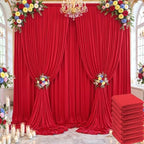 40×14ft Wrinkle Free Red Backdrop Curtain for Wedding Parties,8 Panels 5×14ft Height Soft Silky Polyester