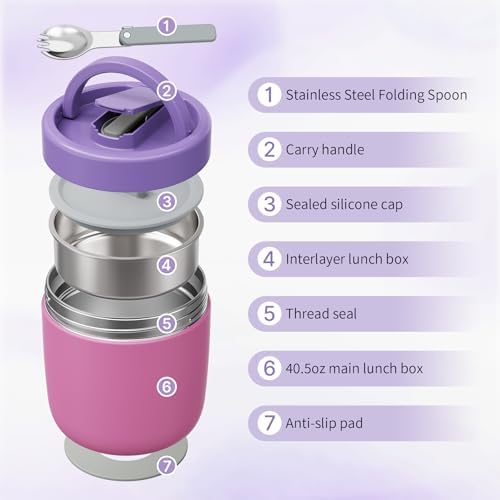 40.5oz Thermo for Hot Food Adults, Soup Thermo Lunch Containers with Wide Mouth & Spoon, Stainless Steel Vacuum, alternate