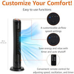 40" 70-Degree Oscillating Digital Tower Fan with Powerful Airflow for Bedroom, Living Room, Office, 4 Speeds, 3, alternate