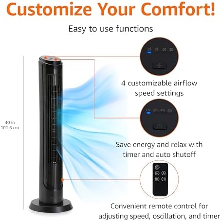 40" 70-Degree Oscillating Digital Tower Fan with Powerful Airflow for Bedroom, Living Room, Office, 4 Speeds, 3, alternate