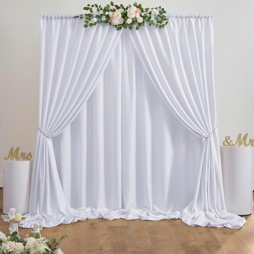 40 ft x 10 ft Thick White Backdrop Curtain for Wedding Parties, 8 Panels White Polyester Wedding Backdrop Drapes, alternate
