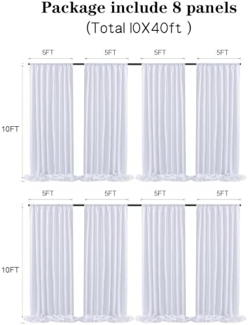 40 ft x 10 ft Thick White Backdrop Curtain for Wedding Parties, 8 Panels White Polyester Wedding Backdrop Drapes, alternate