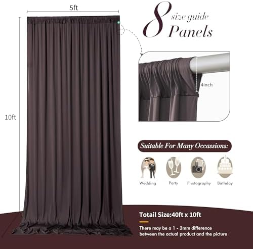 40 ft x 10 ft Wrinkle Free Brown Backdrop Curtain for Parties, Wedding Brown Photo Backdrop Drapes, Fabric 8, alternate view