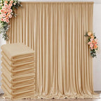 40 ft x 10 ft Wrinkle Free Champagne Backdrop Curtain for Parties, 8 Panels 10ft Polyester Champagne Photo