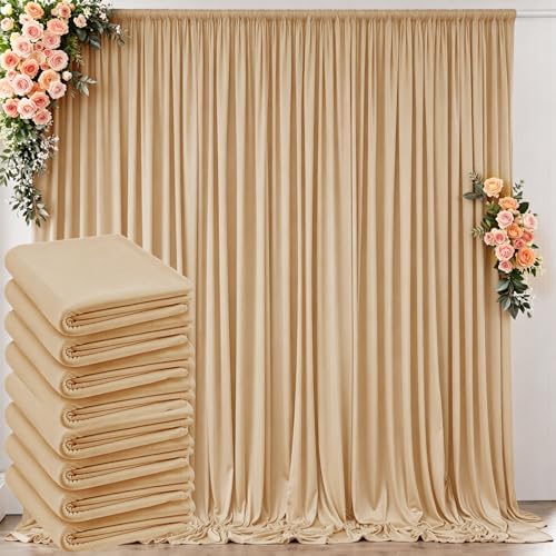 40 ft x 10 ft Wrinkle Free Champagne Backdrop Curtain for Parties, 8 Panels 10ft Polyester Champagne Photo