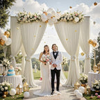 40 ft x 10 ft Wrinkle Free Champagne Backdrop Curtain for Parties, 8 Panels 5x10ft Silky Polyester Wedding, alternate view 2