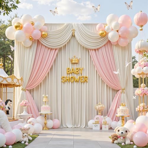 40 ft x 10 ft Wrinkle Free Champagne Backdrop Curtain for Parties, 8 Panels 5x10ft Silky Polyester Wedding, alternate view 5