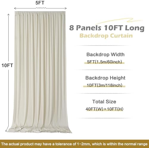 40 ft x 10 ft Wrinkle Free Champagne Backdrop Curtain for Parties, 8 Panels 5x10ft Silky Polyester Wedding, alternate view 6