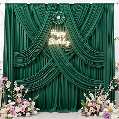 40 ft x 10 ft Wrinkle Free Hunter Green Backdrop Curtain for Parties, Polyester Dark Green Photo Backdrop Drapes, alternate