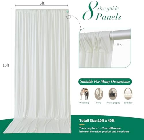 40 ft x 10 ft Wrinkle Free Ivory Backdrop Curtain for Wedding Parties, Polyester Ivory Photo Backdrop Drapes 8, alternate