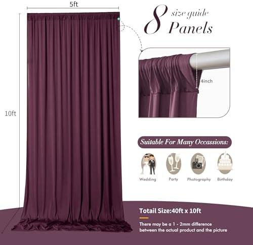 40 ft x 10 ft Wrinkle Free Maroon Backdrop Curtain for Parties, Polyester Burgundy Photo Backdrop Drapes 8, alternate view 5
