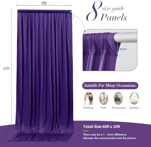 40 ft x 10 ft Wrinkle Free Purple Backdrop Curtain for Parties, 5ft x 10ft 8 Panels Polyester Purple Photo, alternate view 2
