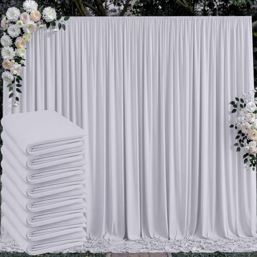 40 ft x 10 ft Wrinkle Free Silver Backdrop Curtain for Parties, Polyester Silver Grey Backdrop Drapes 8 Panels