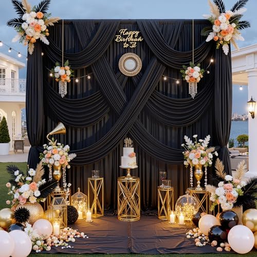 40 ft x 8 ft Black Backdrop Curtain for Parties, 8 Panels 5 ft x 8 ft Wrinkle Free Polyester Photo Black, alternate view 2