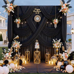 40 ft x 8 ft Black Backdrop Curtain for Parties, 8 Panels 5 ft x 8 ft Wrinkle Free Polyester Photo Black, alternate view 2