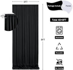 40 ft x 8 ft Black Backdrop Curtain for Parties, 8 Panels 5 ft x 8 ft Wrinkle Free Polyester Photo Black, alternate view 3