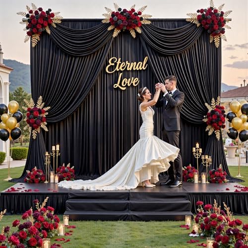 40 ft x 8 ft Black Backdrop Curtain for Parties, 8 Panels 5 ft x 8 ft Wrinkle Free Polyester Photo Black, alternate view 4
