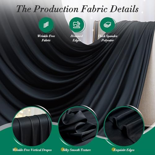 40 ft x 8 ft Black Backdrop Curtain for Parties, 8 Panels 5 ft x 8 ft Wrinkle Free Polyester Photo Black, alternate view 5