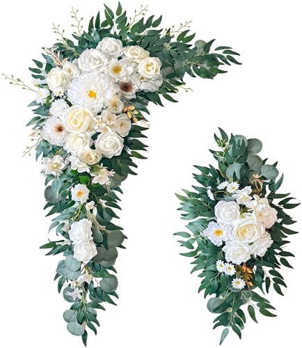 40 inch 2 Pack Faux Wedding Arch Flowers, Ivory White Floral Swag