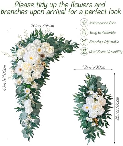 40 inch 2 Pack Faux Wedding Arch Flowers, Ivory White Floral Swag, alternate view 3