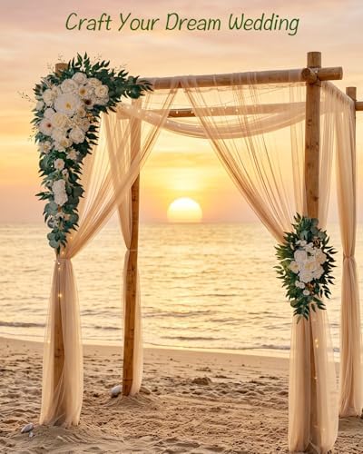 40 inch 2 Pack Faux Wedding Arch Flowers, Ivory White Floral Swag, alternate view 5