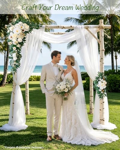 40 inch 2 Pack Faux Wedding Arch Flowers, Ivory White Floral Swag, alternate view 6