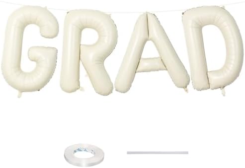 40 Inch Beige GRAD Balloons for Graduation Party Decorations, Large Cream White Sand Grad Balloons Letter, Ivory
